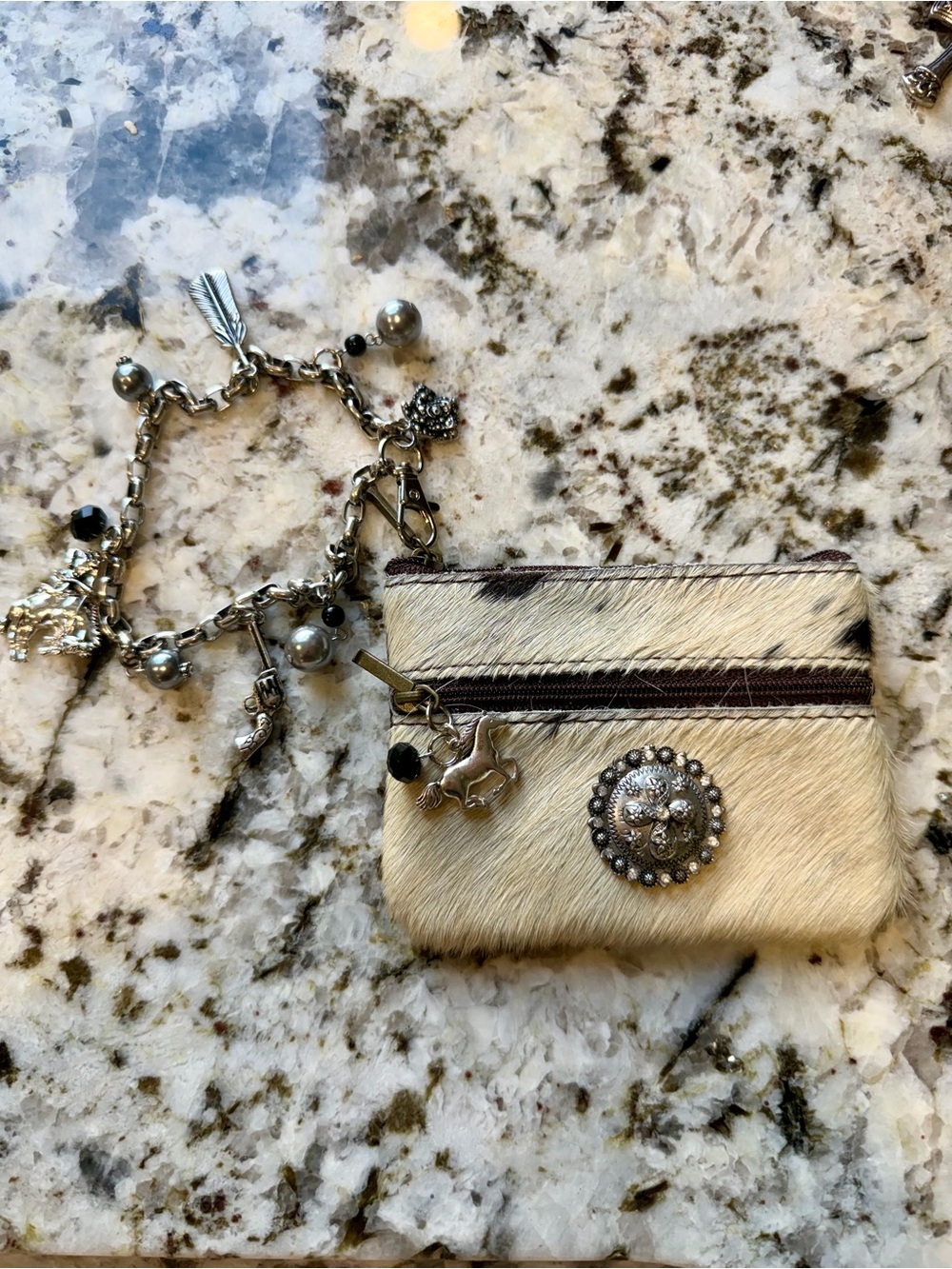 Custom OOAK Genuine Cowhide Leather Hair on Hide Concho Western Rodeo Wristlet